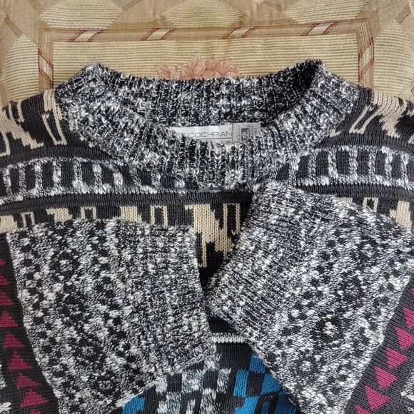 Vintage JJ Cochran Sweater Mens L Black Geometric Long Sleeve Crewneck Pullover - Picture 9 of 11